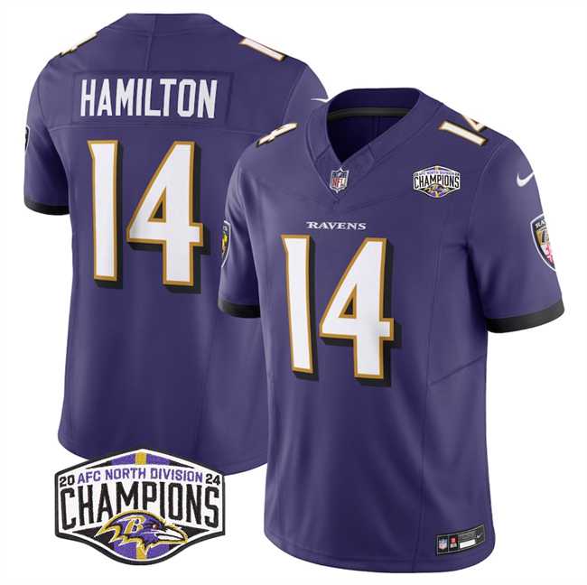 Mens Baltimore Ravens #14 Kyle Hamilton Purple F.U.S.E 2024 AFC North Division Champions Vapor Limited Jersey